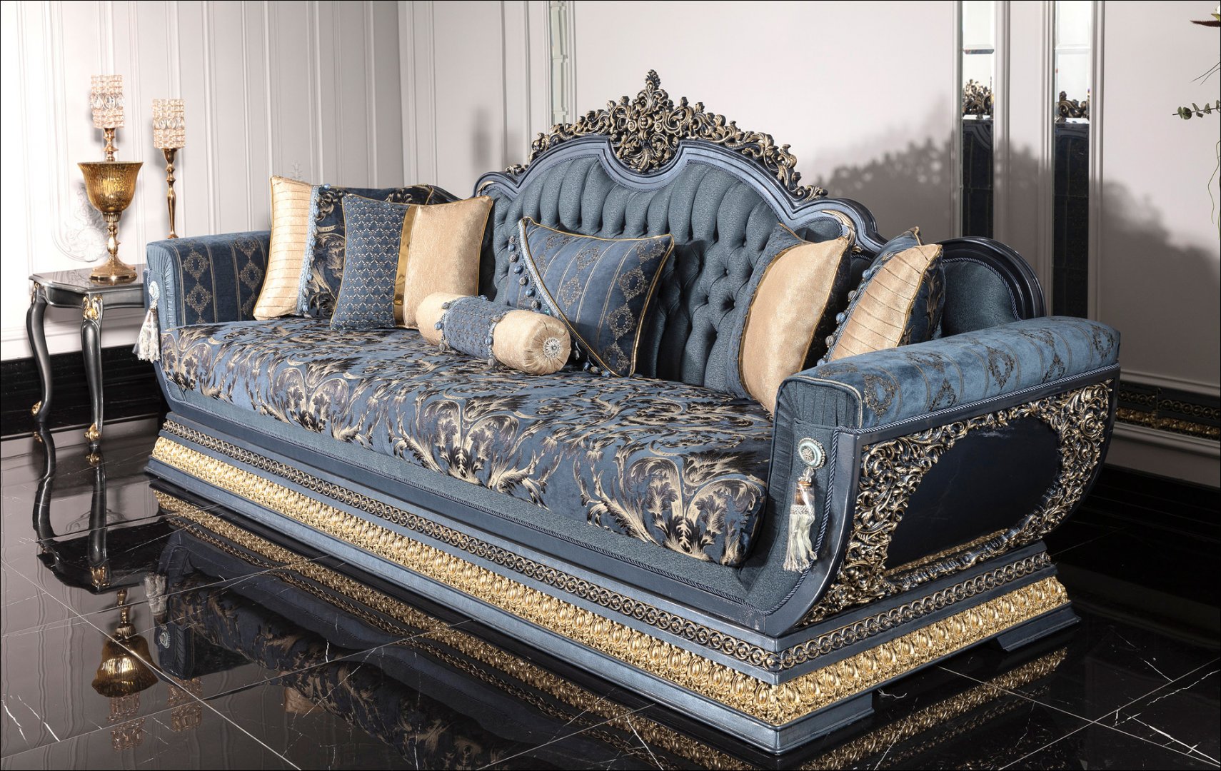 Hanzade Blue Classic Sofa Set
